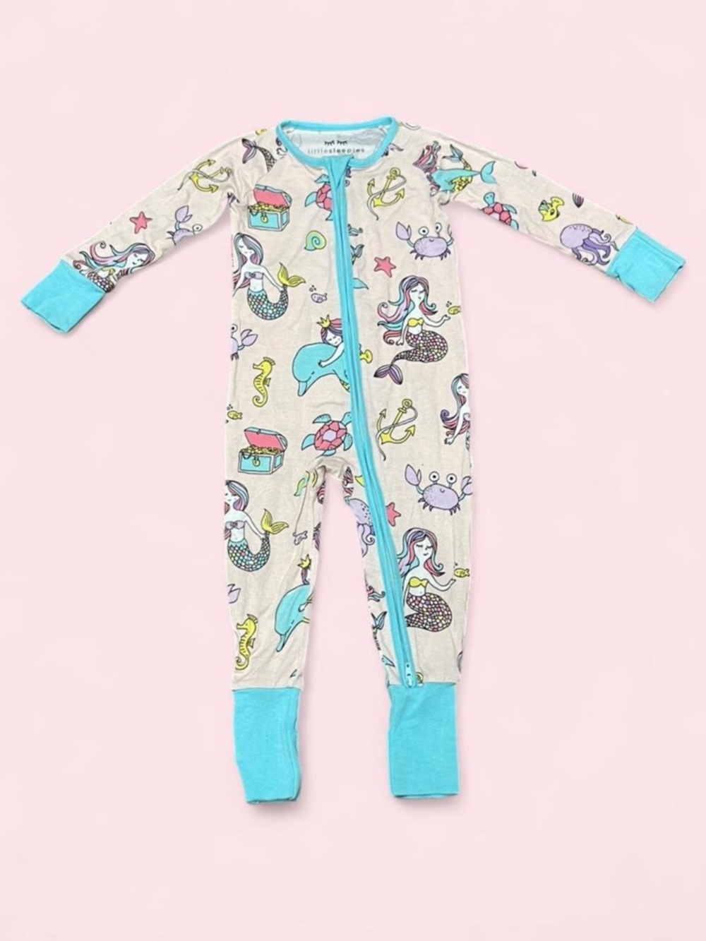 Little Sleepies Pink Mermaids Bamboo Zippy 6–12M Convertible Retired HTF GUC